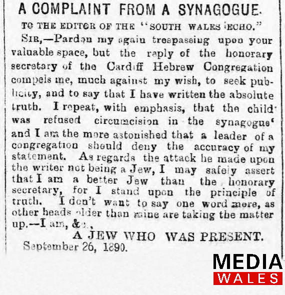 Old Newspaper clipping 26th September 1890, 'A Complaint from a Synagogue'